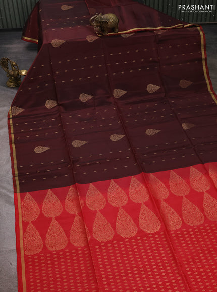 Deep Maroon & Red Kanchipuram Soft Silk Sarees - Buttas