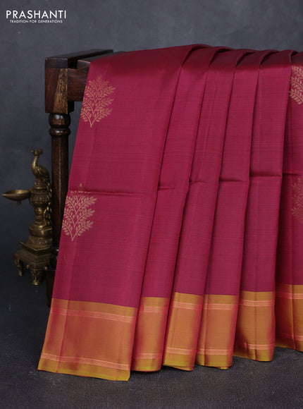 Dark Magenta Pink & Dual Shade Of Green Kanchipuram Soft Silk Sarees - Buttas