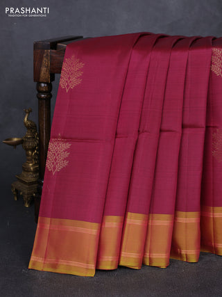 Dark Magenta Pink & Dual Shade Of Green Kanchipuram Soft Silk Sarees - Buttas
