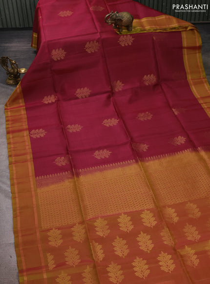 Dark Magenta Pink & Dual Shade Of Green Kanchipuram Soft Silk Sarees - Buttas