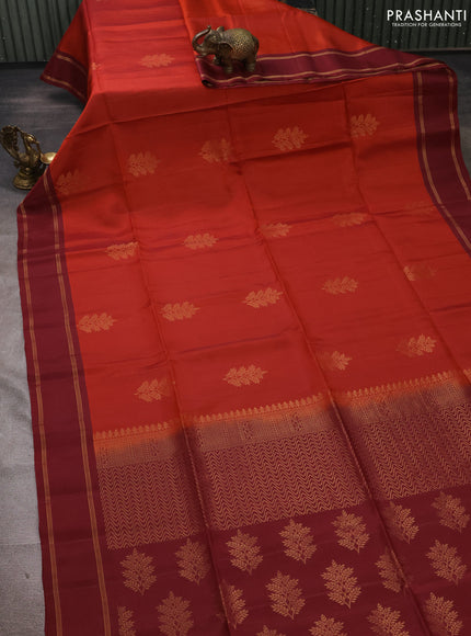 Rust Shade & Maroon Kanchipuram Soft Silk Sarees - Buttas