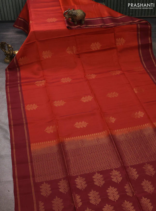 Rust Shade & Maroon Kanchipuram Soft Silk Sarees - Buttas