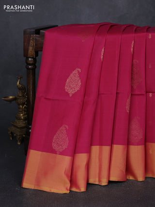 Dark Pink & Dual Shade Of Lime Green Kanchipuram Soft Silk Sarees - Buttas