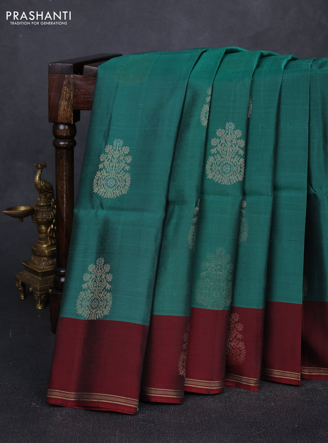 Green & Maroon Kanchipuram Soft Silk Sarees - Buttas