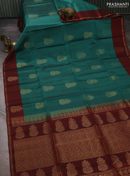 Green & Maroon Kanchipuram Soft Silk Sarees - Buttas