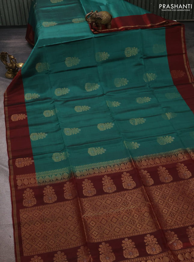 Green & Maroon Kanchipuram Soft Silk Sarees - Buttas