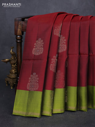 Maroon & Light Green Kanchipuram Soft Silk Sarees - Buttas