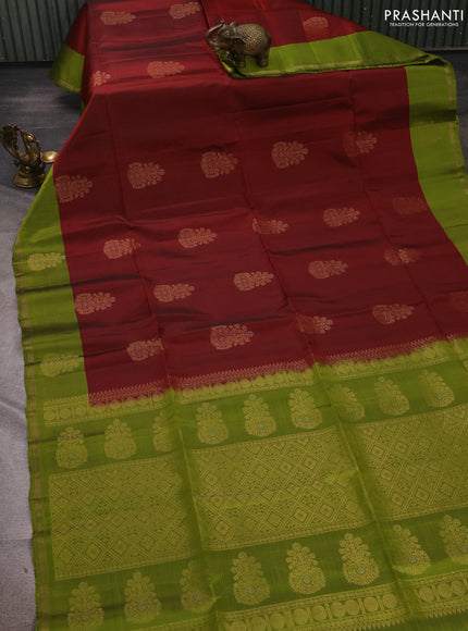 Maroon & Light Green Kanchipuram Soft Silk Sarees - Buttas