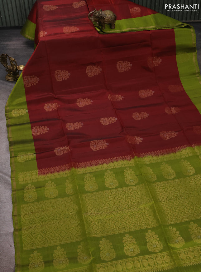 Maroon & Light Green Kanchipuram Soft Silk Sarees - Buttas
