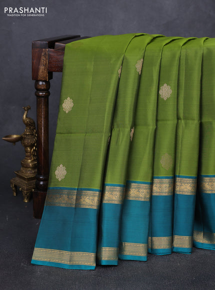 Mehendi Green & Teal Green Kanchipuram Soft Silk Sarees - Buttas
