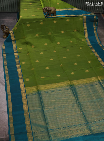 Mehendi Green & Teal Green Kanchipuram Soft Silk Sarees - Buttas