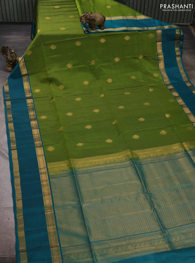 Mehendi Green & Teal Green Kanchipuram Soft Silk Sarees - Buttas