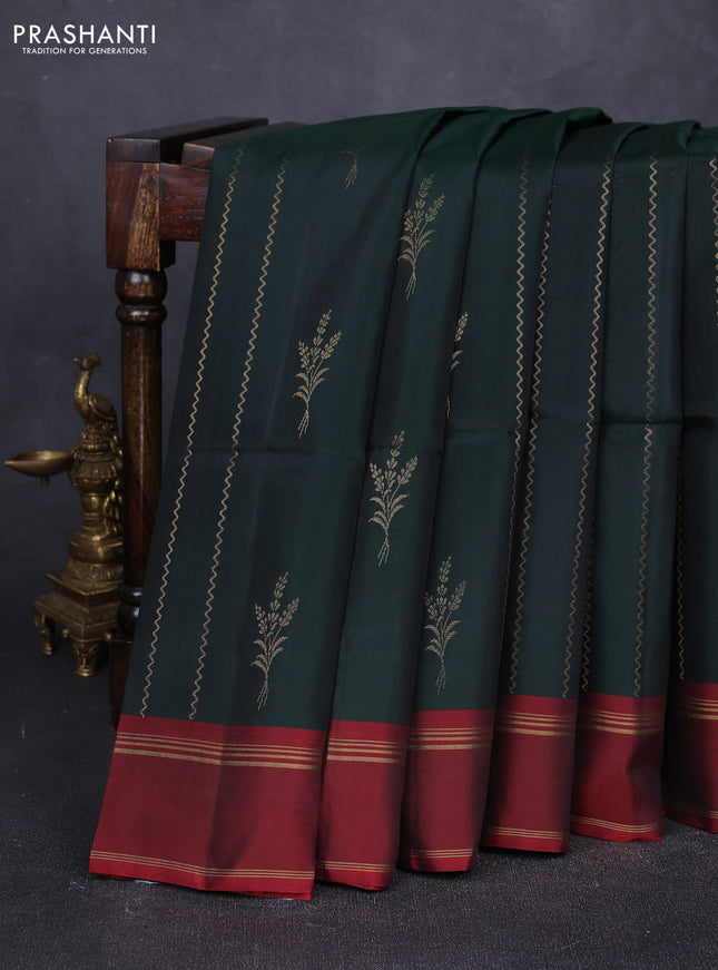 Deep Bottle Green & Maroon Kanchipuram Soft Silk Sarees - Zari Weaves