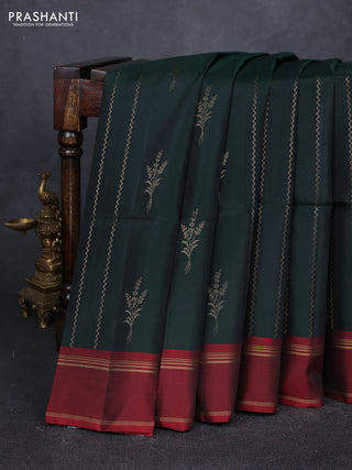 Deep Bottle Green & Maroon Kanchipuram Soft Silk Sarees - Zari Weaves