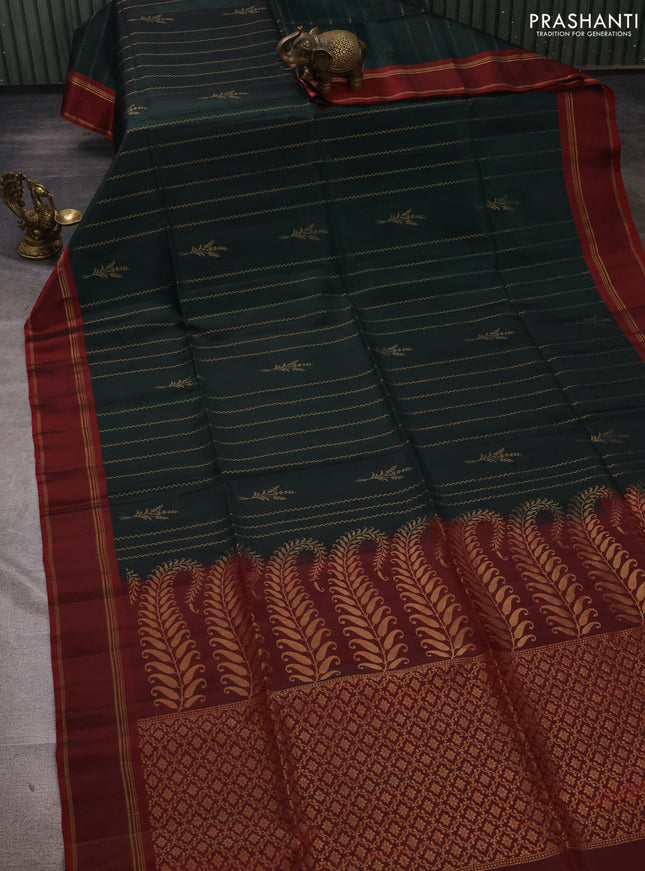 Deep Bottle Green & Maroon Kanchipuram Soft Silk Sarees - Zari Weaves