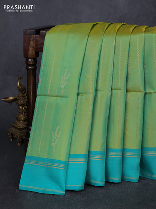 Dual Shade Of Light Green & Teal Green Kanchipuram Soft Silk Sarees - Zari Weaves