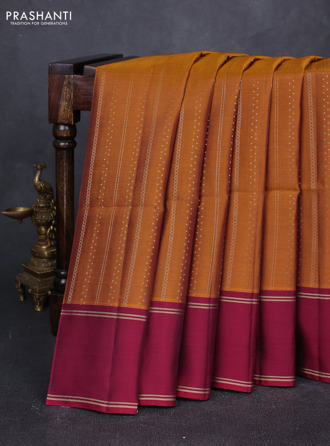 Dark Mustard & Wine Shade Kanchipuram Soft Silk Sarees - Zari Weaves