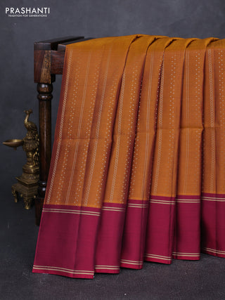 Dark Mustard & Wine Shade Kanchipuram Soft Silk Sarees - Zari Weaves