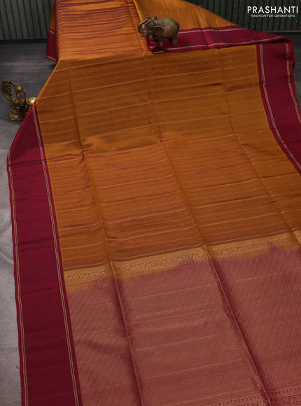 Dark Mustard & Wine Shade Kanchipuram Soft Silk Sarees - Zari Weaves