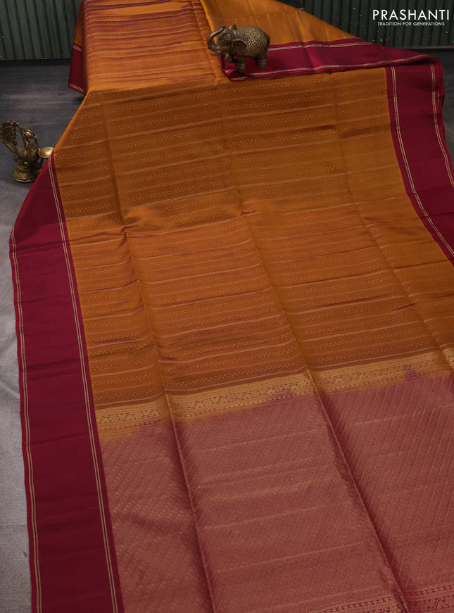 Dark Mustard & Wine Shade Kanchipuram Soft Silk Sarees - Zari Weaves