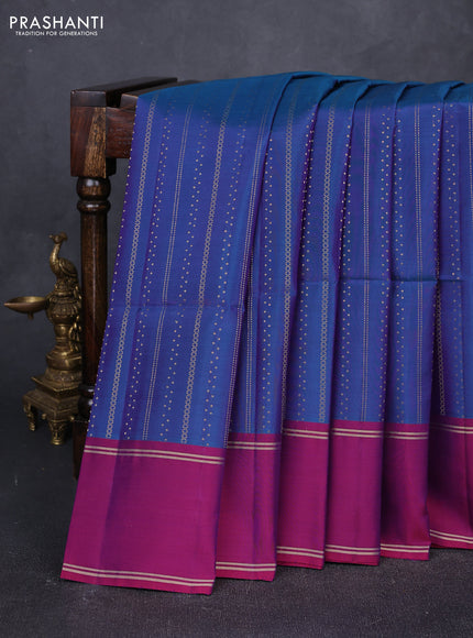 Dual Shade Of Blue & Dual Shade Of Wine Kanchipuram Soft Silk Sarees - Zari Weaves