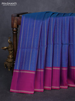 Dual Shade Of Blue & Dual Shade Of Wine Kanchipuram Soft Silk Sarees - Zari Weaves