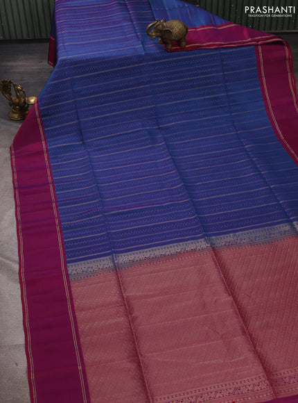 Dual Shade Of Blue & Dual Shade Of Wine Kanchipuram Soft Silk Sarees - Zari Weaves