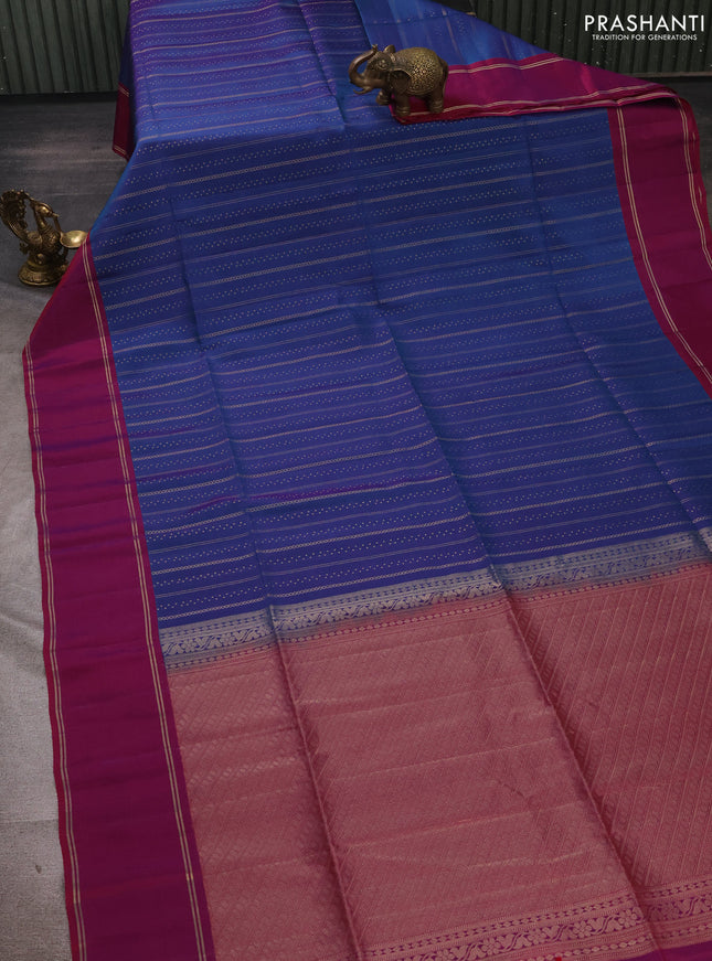 Dual Shade Of Blue & Dual Shade Of Wine Kanchipuram Soft Silk Sarees - Zari Weaves