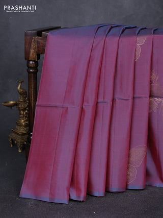 Dual Shade Of Maroonish Blue &  Kanchipuram Soft Silk Sarees - Buttas