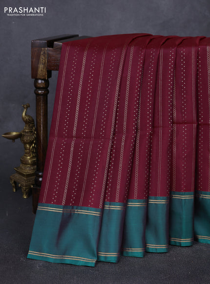Maroon & Teal Green Kanchipuram Soft Silk Sarees - Zari Weaves