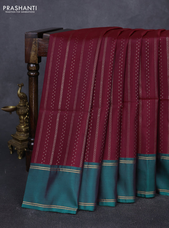 Maroon & Teal Green Kanchipuram Soft Silk Sarees - Zari Weaves