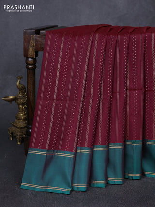 Maroon & Teal Green Kanchipuram Soft Silk Sarees - Zari Weaves