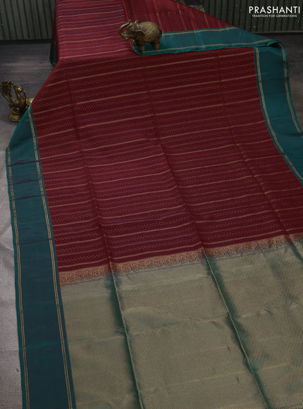 Maroon & Teal Green Kanchipuram Soft Silk Sarees - Zari Weaves