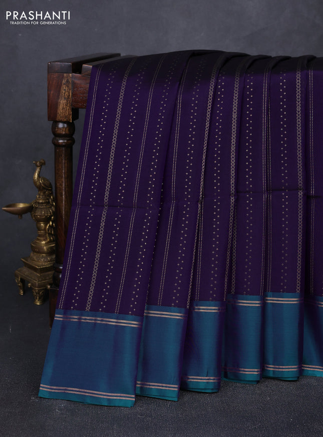 Violet & Dual Shade Of Teal Green Kanchipuram Soft Silk Sarees - Zari Weaves