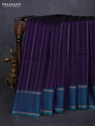 Violet & Dual Shade Of Teal Green Kanchipuram Soft Silk Sarees - Zari Weaves