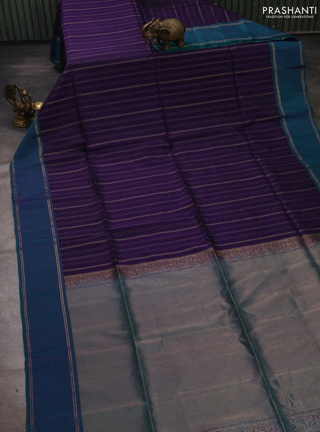 Violet & Dual Shade Of Teal Green Kanchipuram Soft Silk Sarees - Zari Weaves