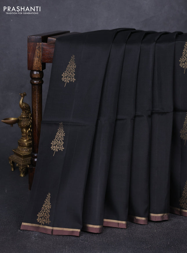 Black & Pastel Brown Kanchipuram Soft Silk Sarees - Buttas