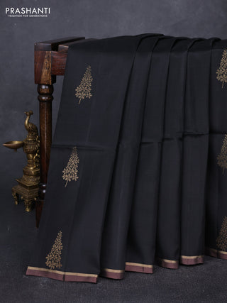 Black & Pastel Brown Kanchipuram Soft Silk Sarees - Buttas
