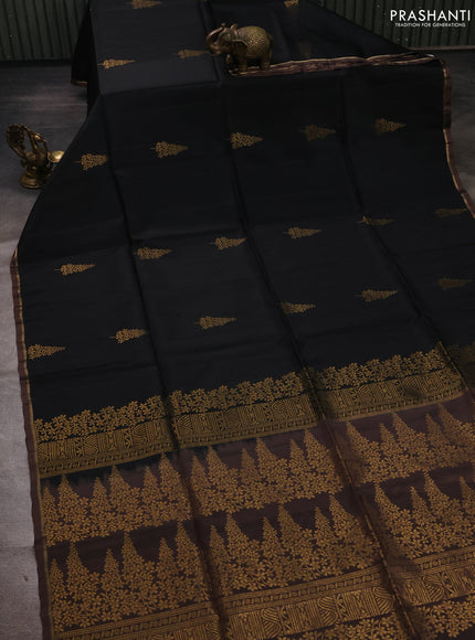 Black & Pastel Brown Kanchipuram Soft Silk Sarees - Buttas