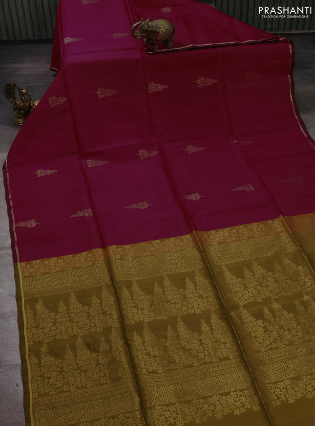 Maroon & Dark Mustard Kanchipuram Soft Silk Sarees - Buttas