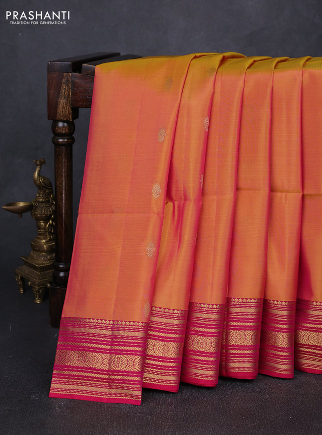 Dual Shade Of Yellowish Pink & Pink Kanchipuram Soft Silk Sarees - Buttas