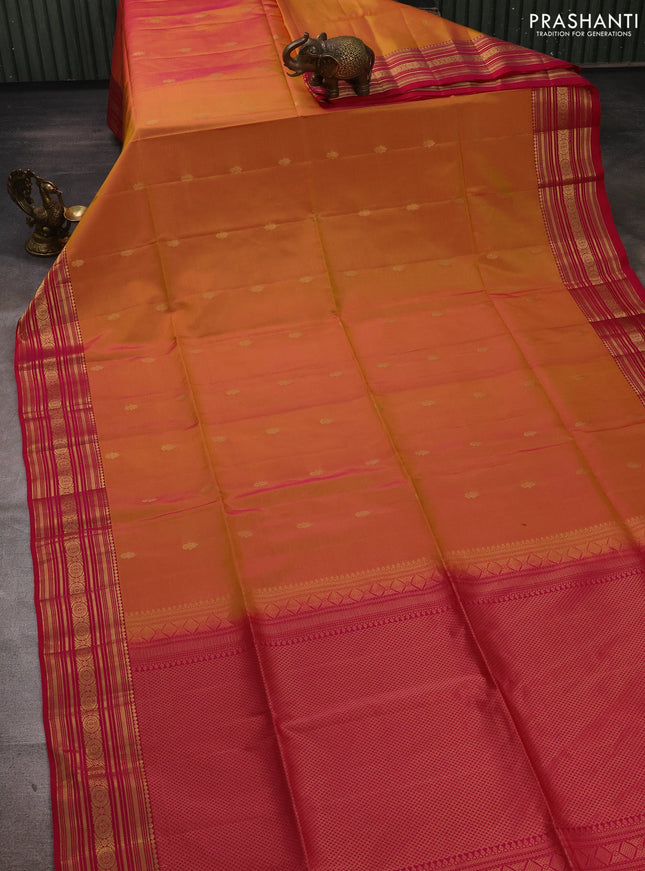 Dual Shade Of Yellowish Pink & Pink Kanchipuram Soft Silk Sarees - Buttas