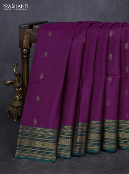 Purple & Teal Green Kanchipuram Soft Silk Sarees - Buttas