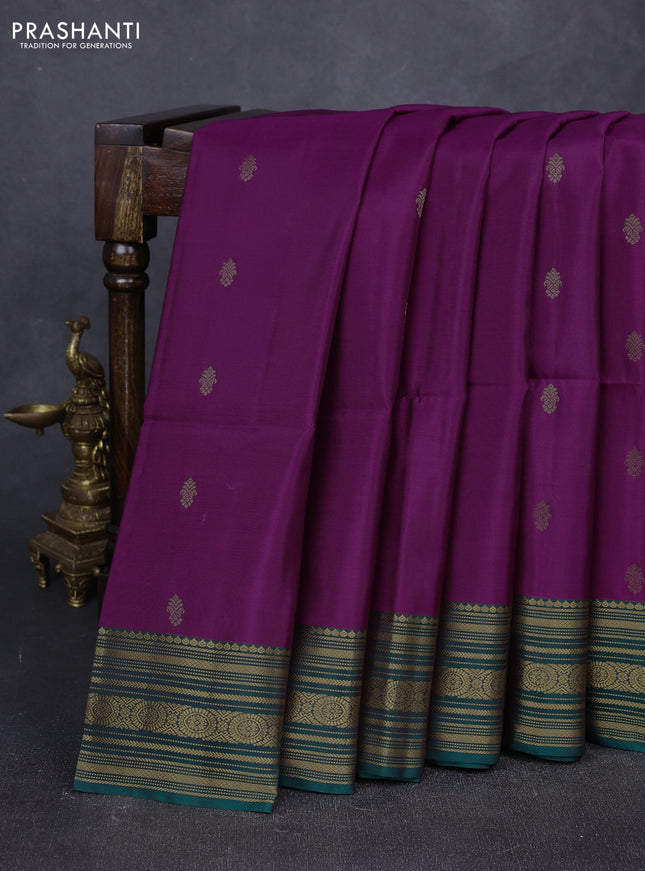 Purple & Teal Green Kanchipuram Soft Silk Sarees - Buttas