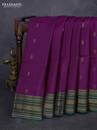 Purple & Teal Green Kanchipuram Soft Silk Sarees - Buttas