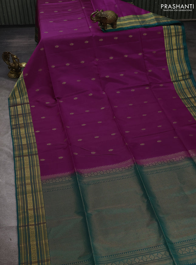 Purple & Teal Green Kanchipuram Soft Silk Sarees - Buttas