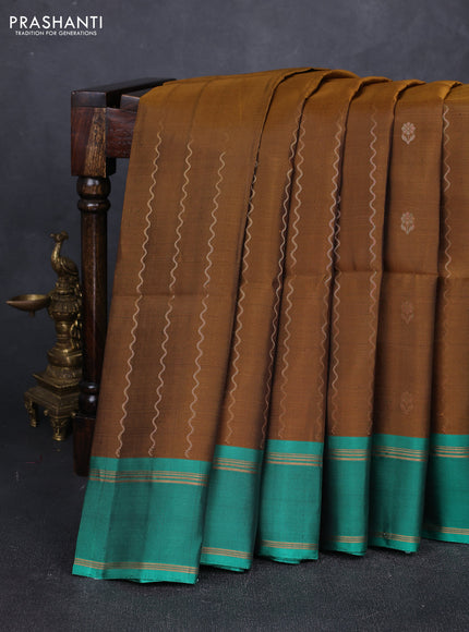 Dark Mustard & Green Kanchipuram Soft Silk Sarees - Zari Weaves