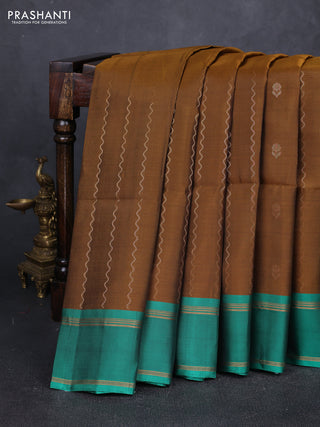 Dark Mustard & Green Kanchipuram Soft Silk Sarees - Zari Weaves