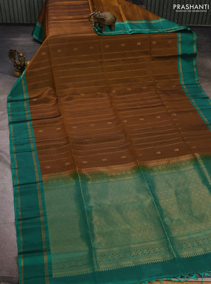 Dark Mustard & Green Kanchipuram Soft Silk Sarees - Zari Weaves