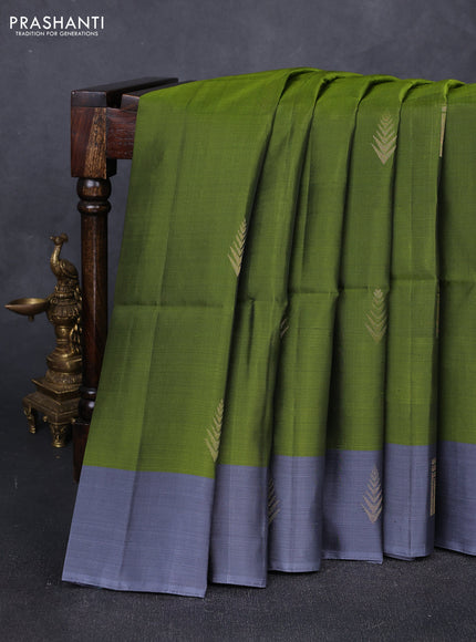 Mehendi Green & Grey Kanchipuram Soft Silk Sarees - Buttas